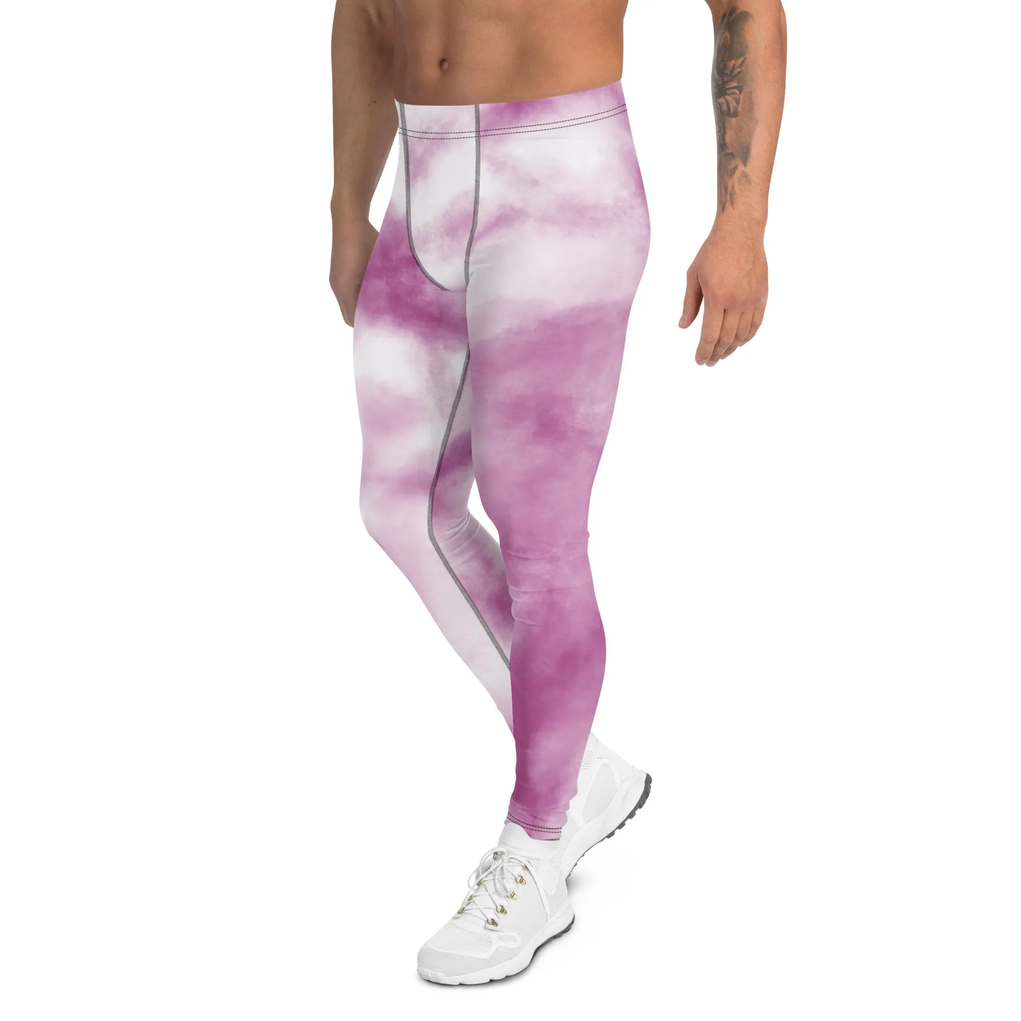 Purple Tie Dye Men's Leggings, Designer Tie Dye Printed Men's Leggings Compression Tights For Men - Made in USA/EU/MX