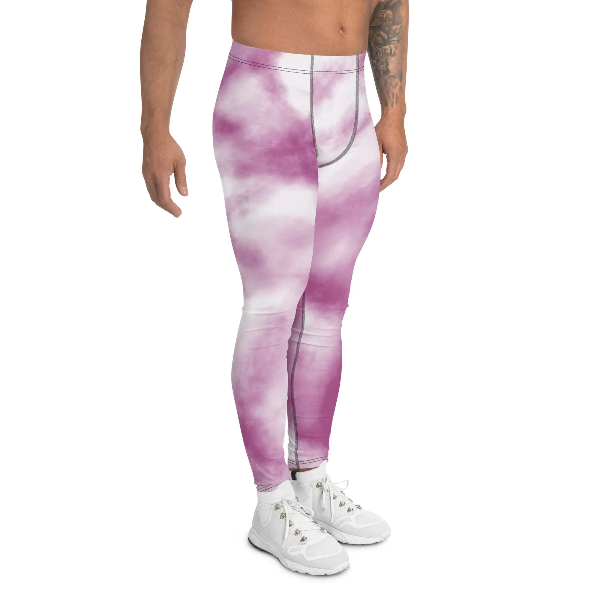 Purple Tie Dye Men's Leggings, Designer Tie Dye Printed Men's Leggings Compression Tights For Men - Made in USA/EU/MX