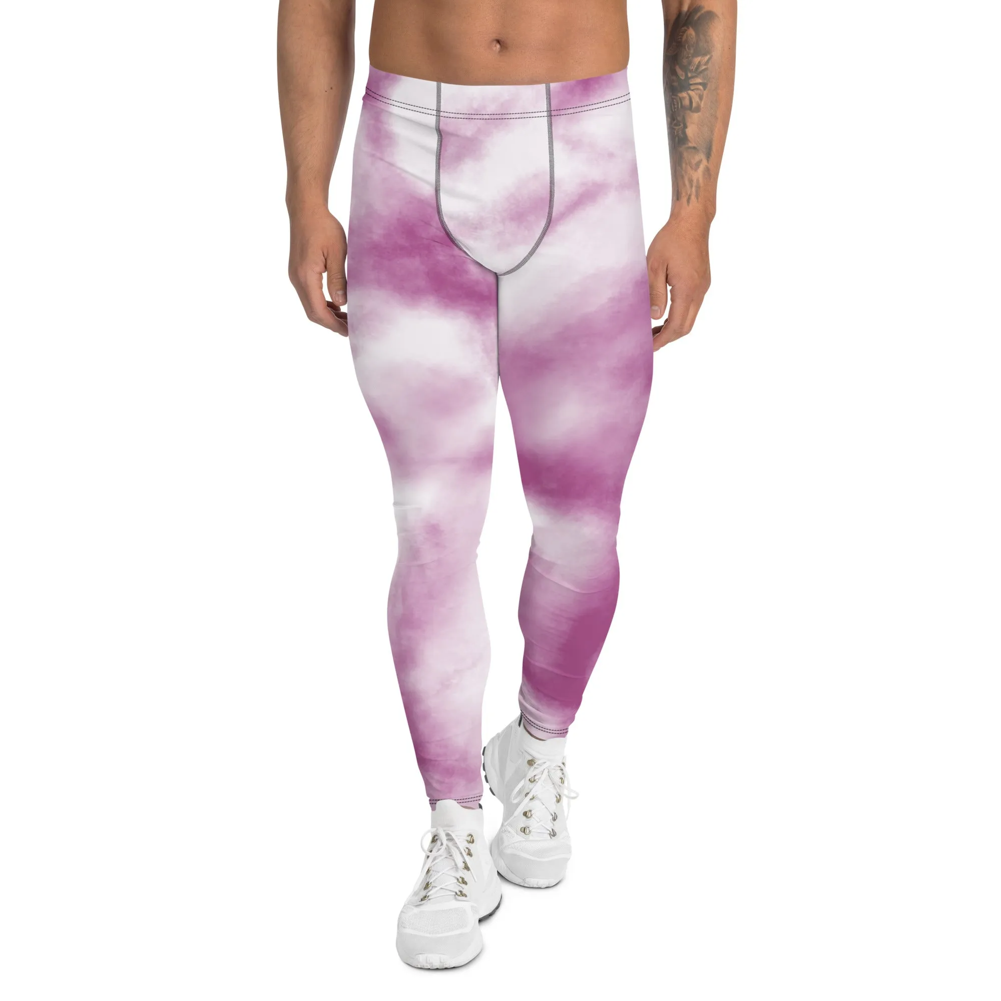 Purple Tie Dye Men's Leggings, Designer Tie Dye Printed Men's Leggings Compression Tights For Men - Made in USA/EU/MX