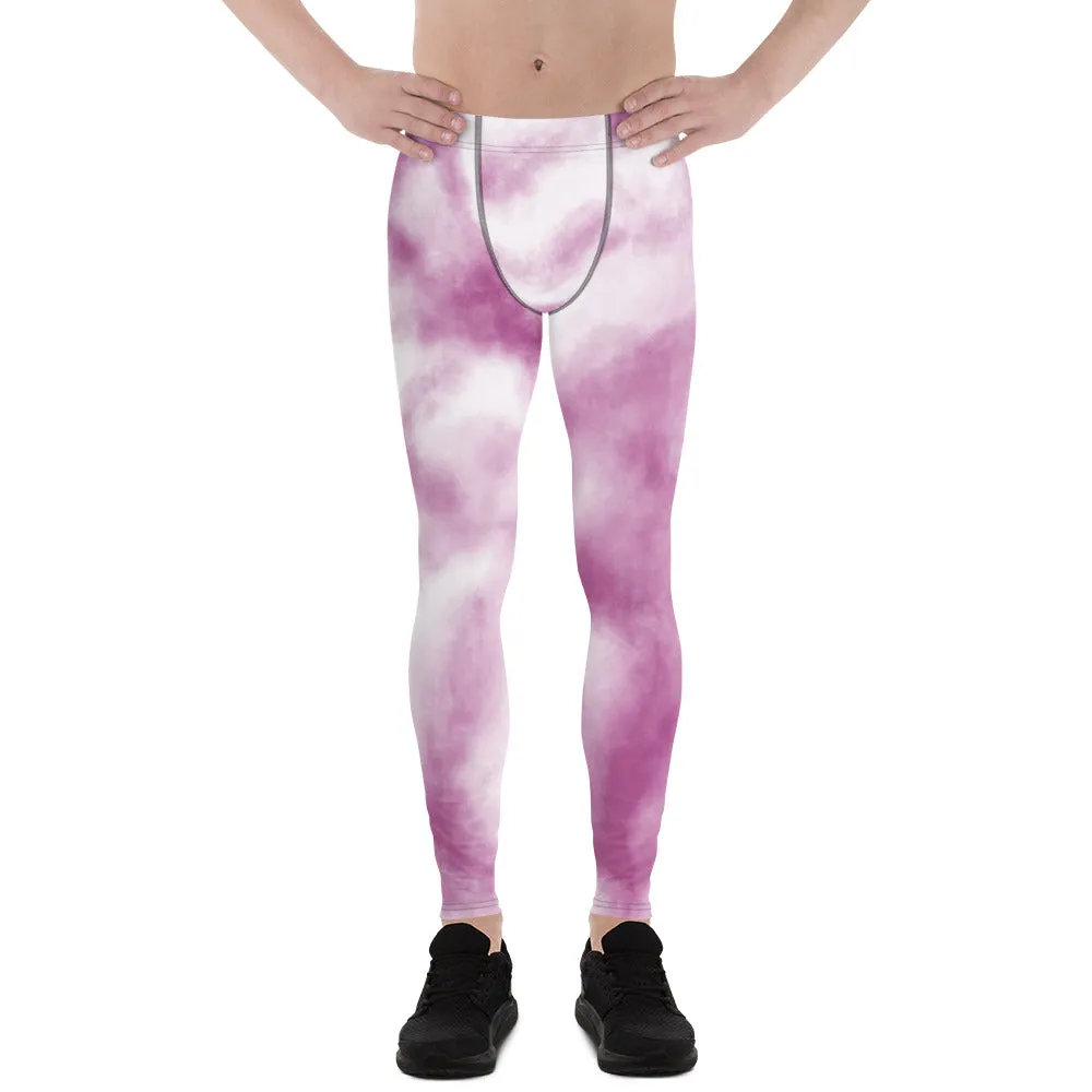 Purple Tie Dye Men's Leggings, Designer Tie Dye Printed Men's Leggings Compression Tights For Men - Made in USA/EU/MX