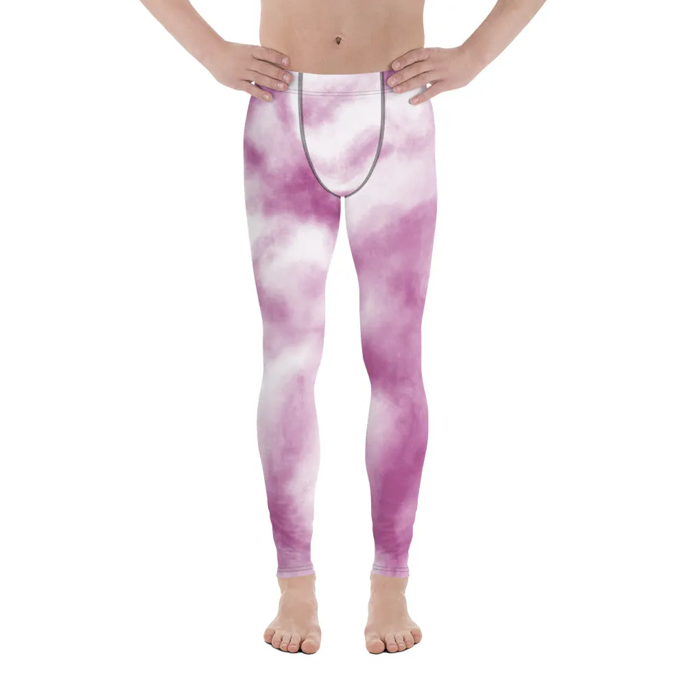 Purple Tie Dye Men's Leggings, Designer Tie Dye Printed Men's Leggings Compression Tights For Men - Made in USA/EU/MX