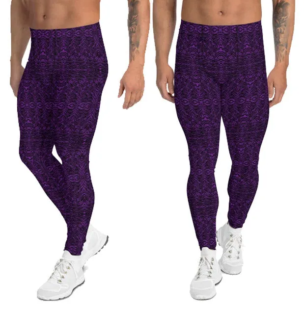 Purple Tiger Stripe Men's Leggings, Tiger Animal Print Meggings Tights-Made in USA/EU