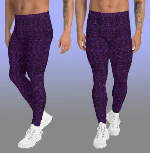 Purple Tiger Stripe Men's Leggings, Tiger Animal Print Meggings Tights-Made in USA/EU