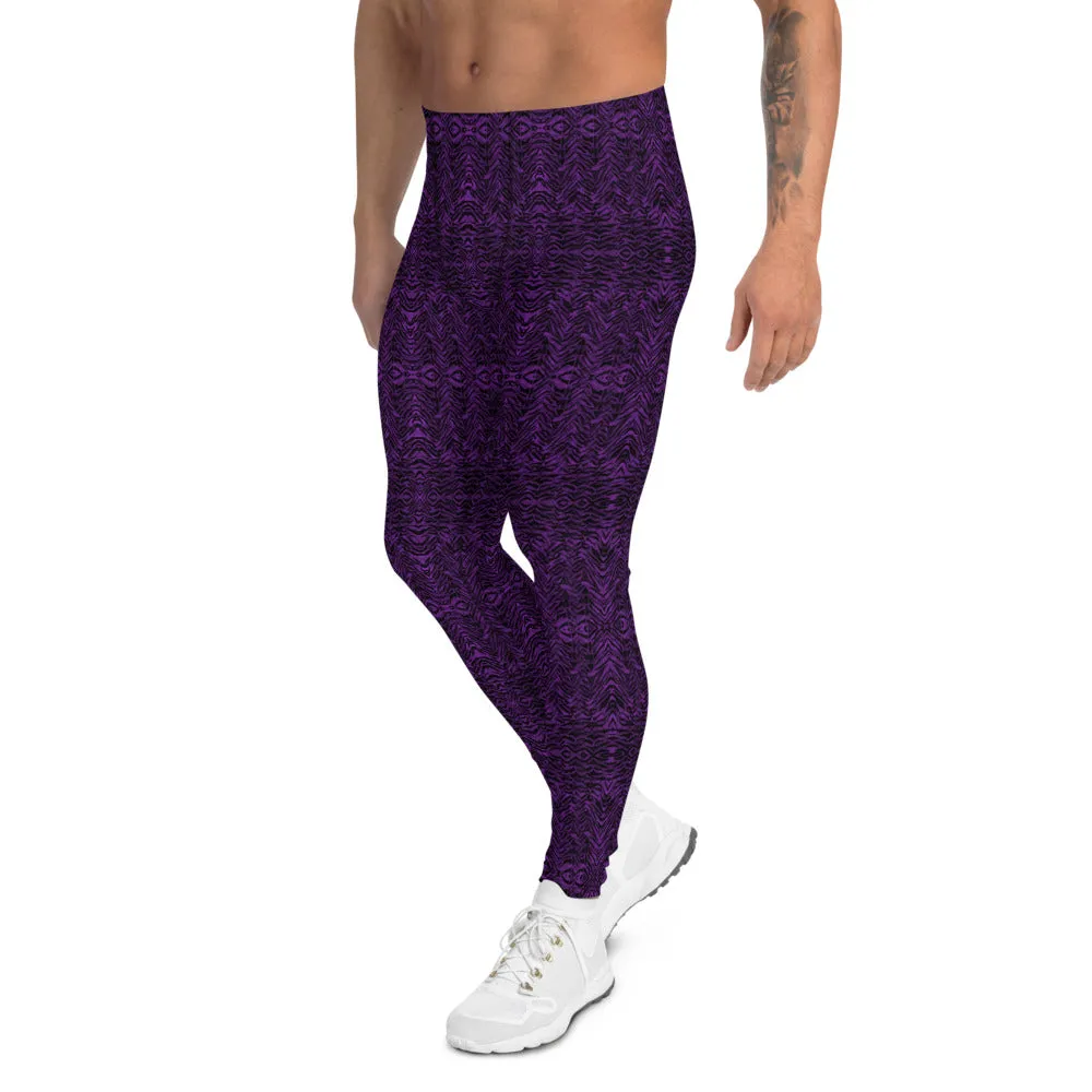 Purple Tiger Stripe Men's Leggings, Tiger Animal Print Meggings Tights-Made in USA/EU