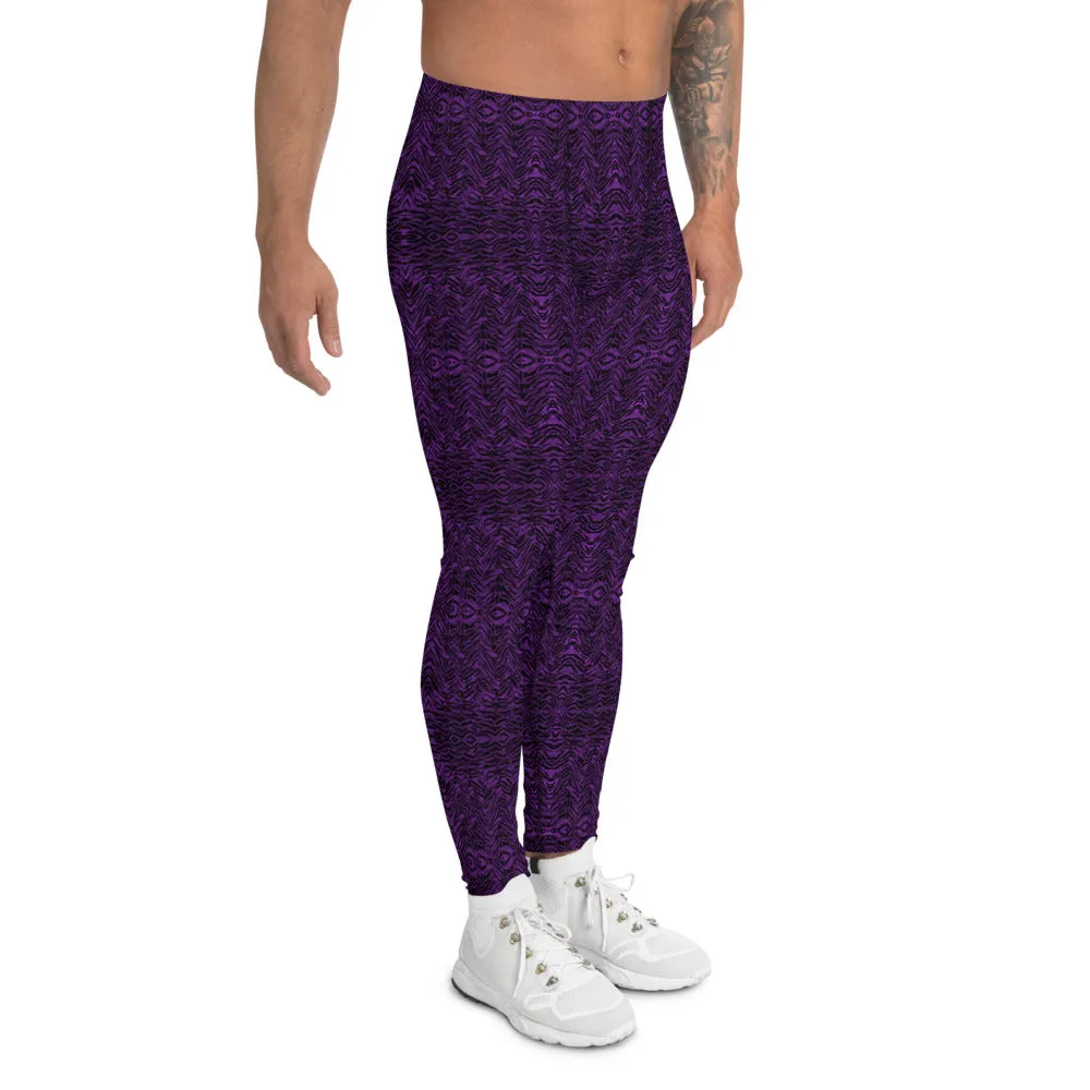 Purple Tiger Stripe Men's Leggings, Tiger Animal Print Meggings Tights-Made in USA/EU