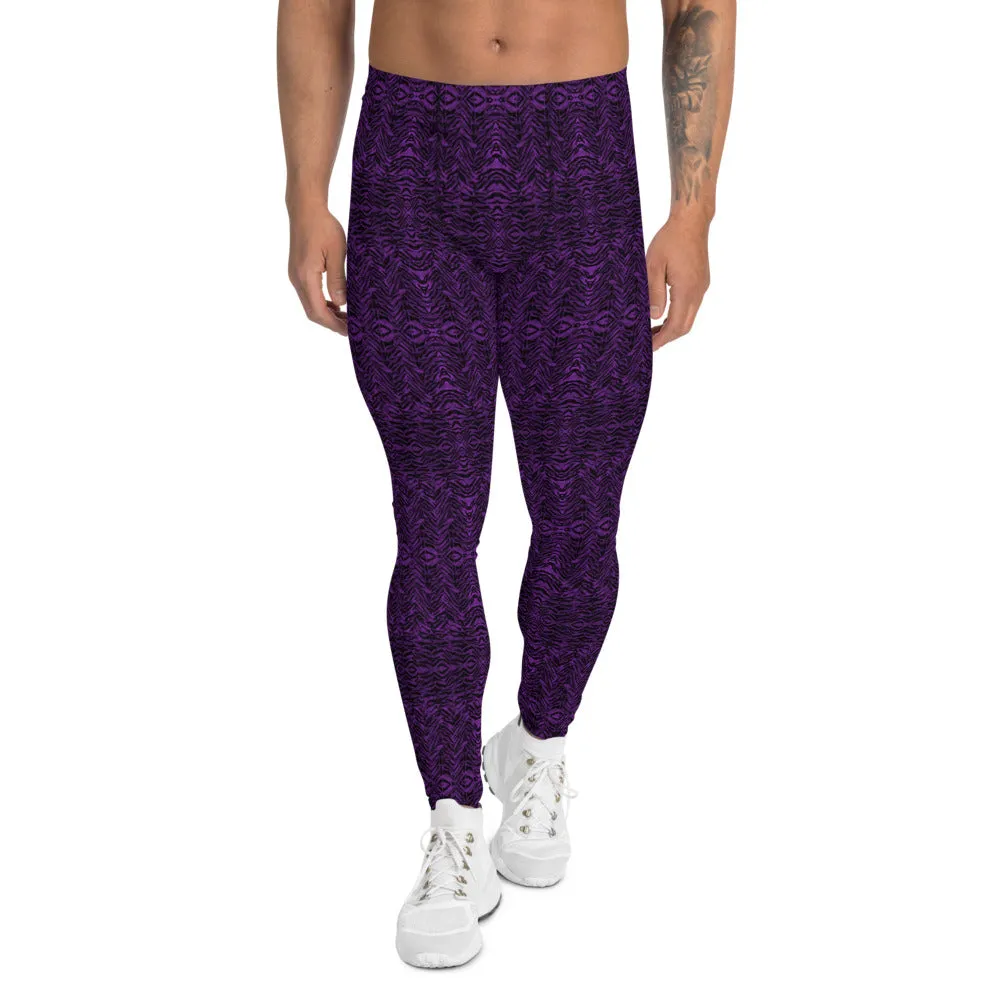 Purple Tiger Stripe Men's Leggings, Tiger Animal Print Meggings Tights-Made in USA/EU