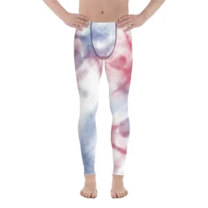 Red Blue Tie Dye Meggings, Best Designer Abstract Men's Costume Party Holiday Leggings - Made in USA/EU/MX