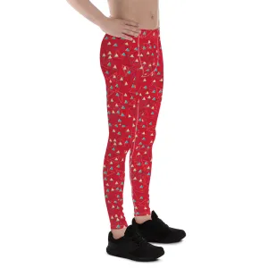 Red Hot Triangular Geometric Men's Leggings Tights Meggings Pants - Made in USA/EU