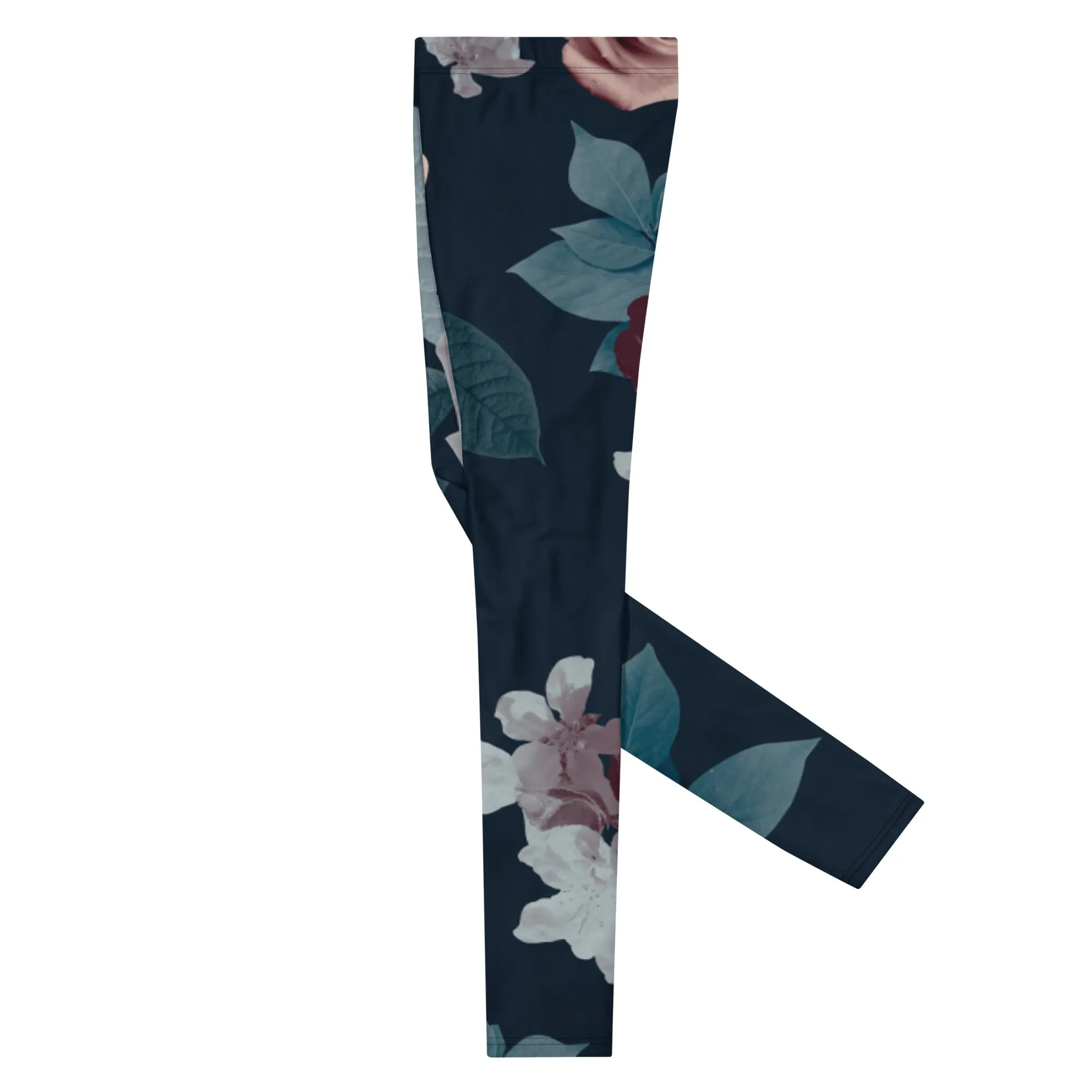 Rose Romantic Floral Men's Leggings, Flower Printed Designer Meggings Compression Tights-Made in USA/EU/MX