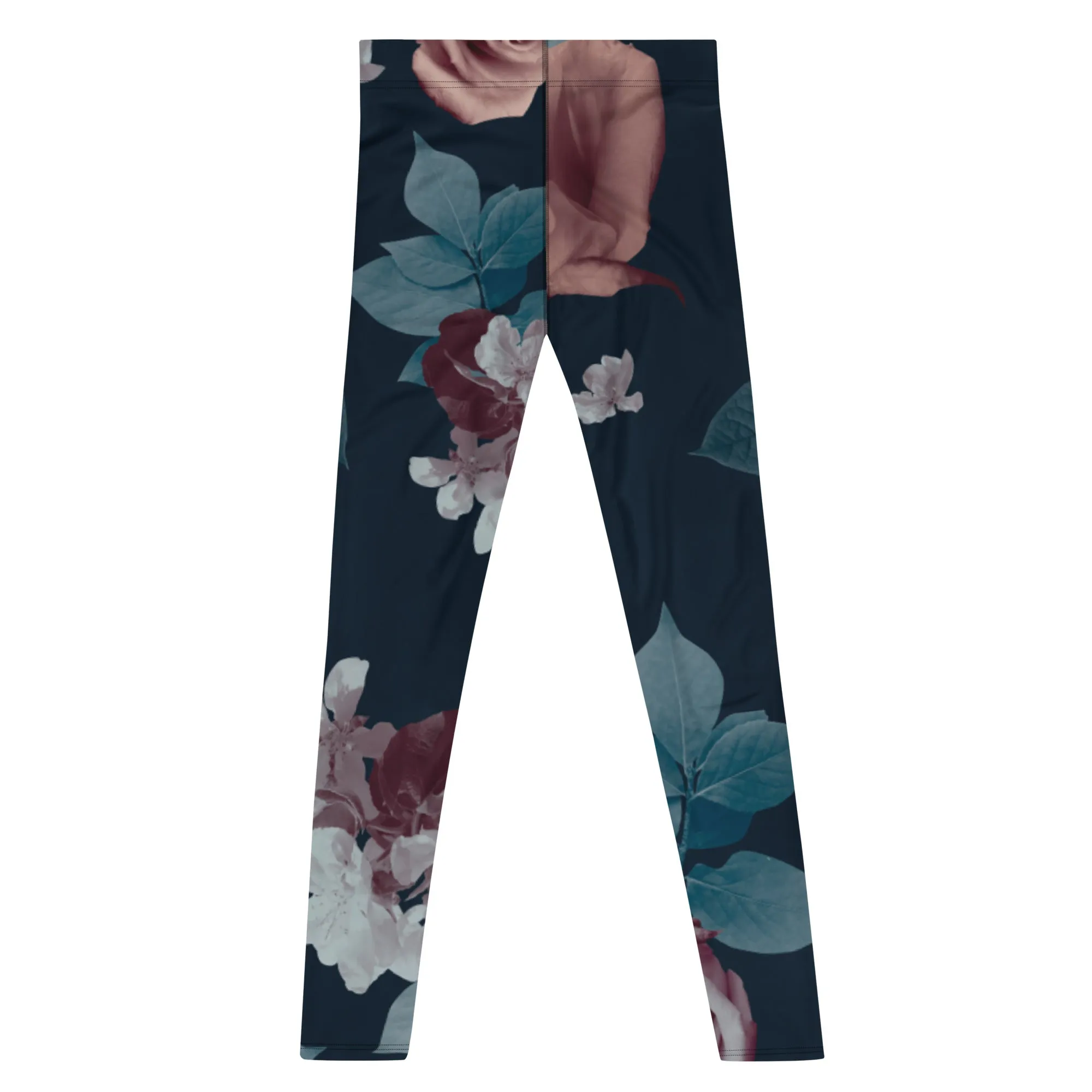 Rose Romantic Floral Men's Leggings, Flower Printed Designer Meggings Compression Tights-Made in USA/EU/MX