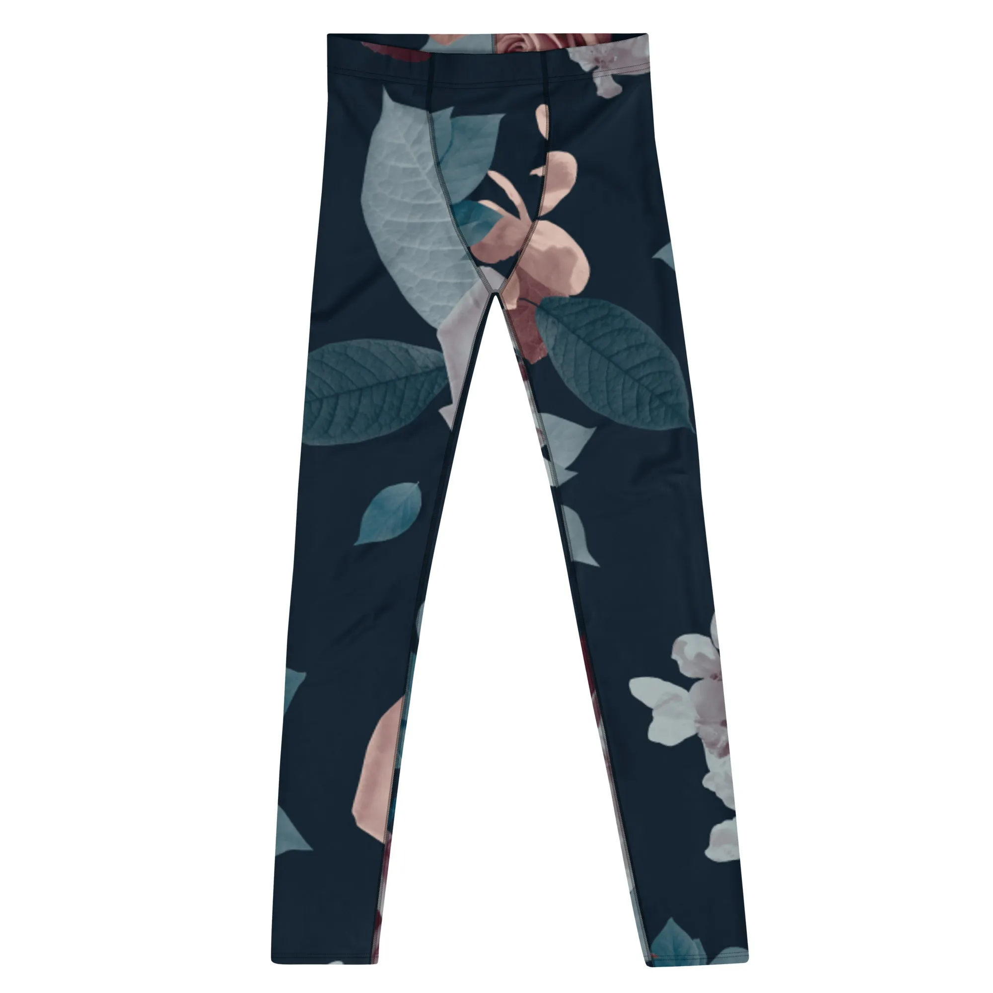 Rose Romantic Floral Men's Leggings, Flower Printed Designer Meggings Compression Tights-Made in USA/EU/MX