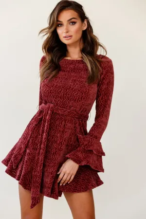 Saphira Long Sleeve Fluted Hem Knit Dress Rose