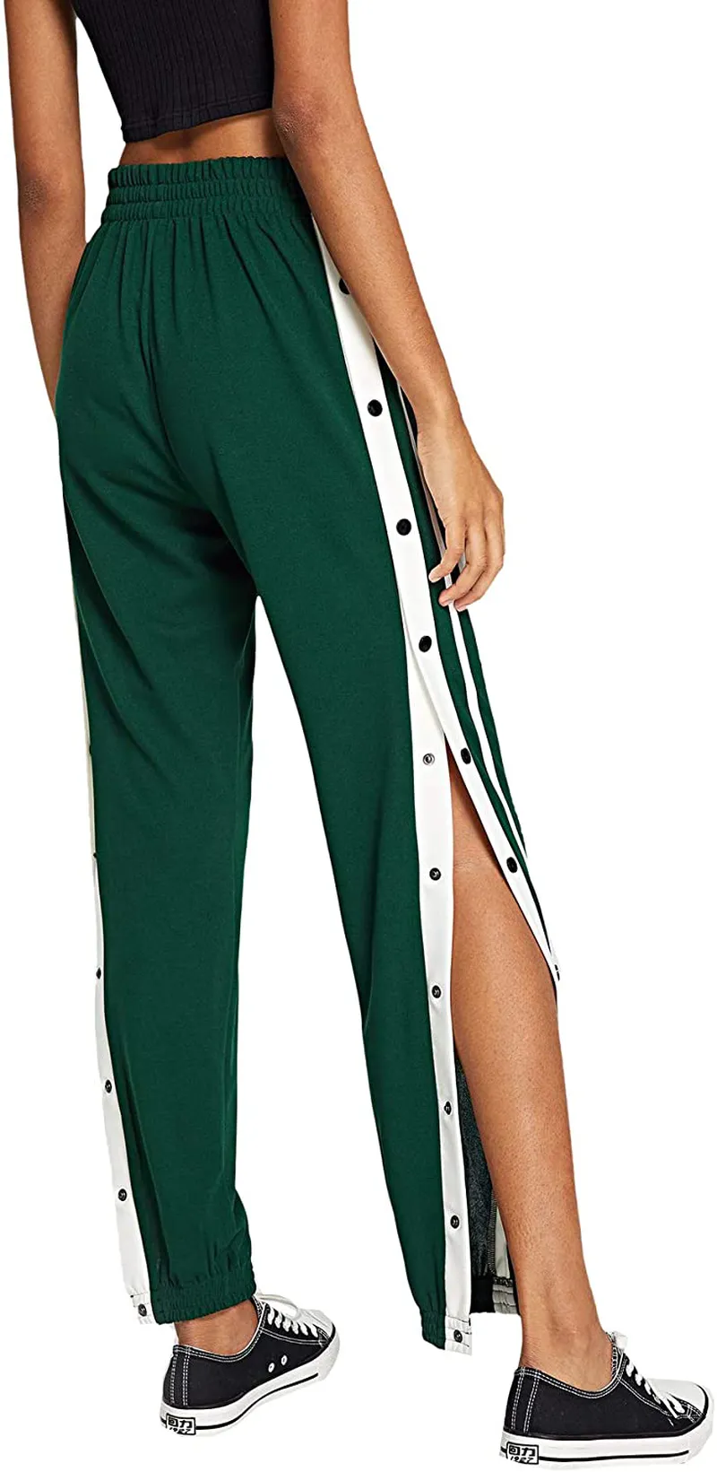 SOLY HUX Women's Sporty High Split Side Striped Joggers Snap Button Track Pants