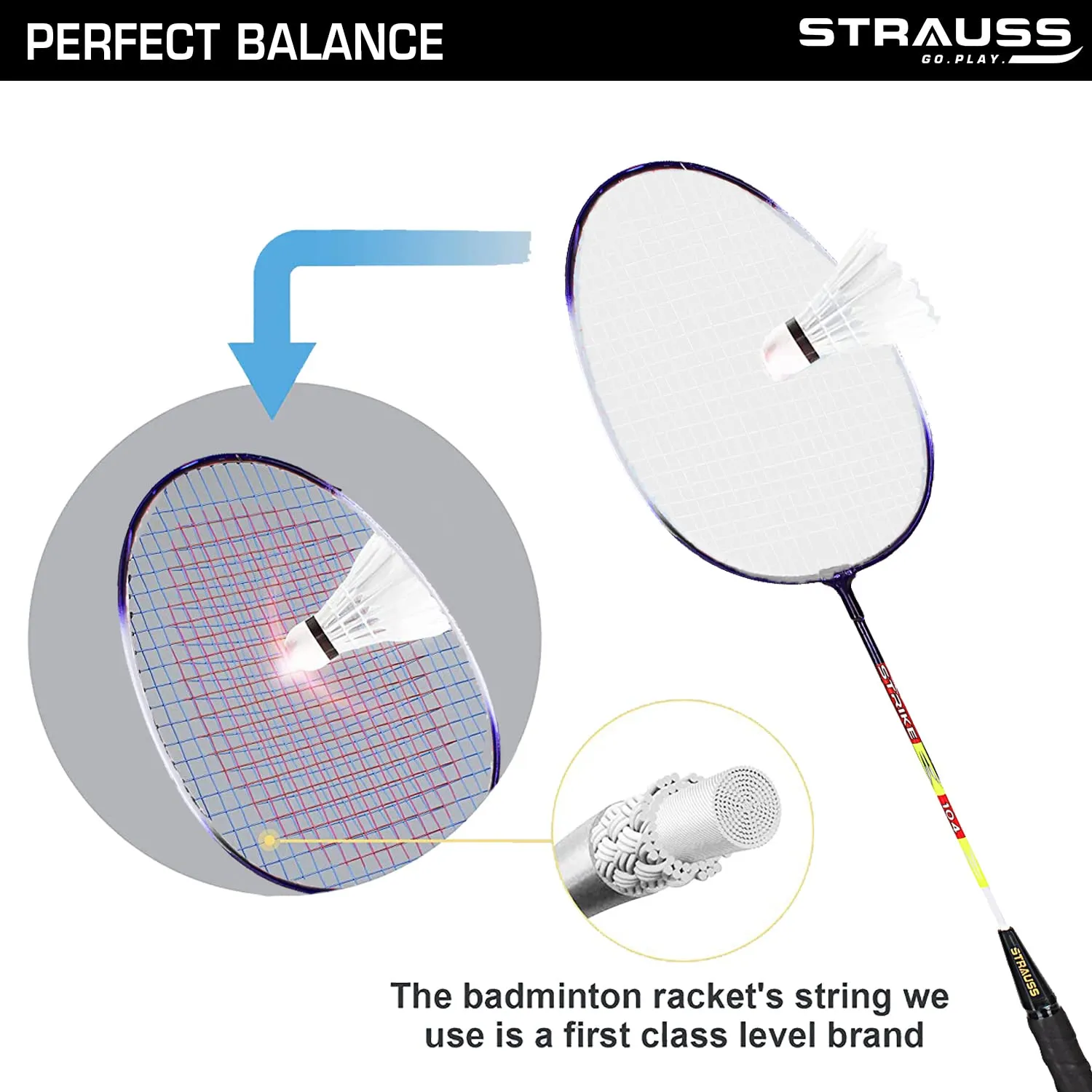 Strauss Badminton Signature White Body Iron   Tempered Alluminium Road Pair with Cover(Strike-104)