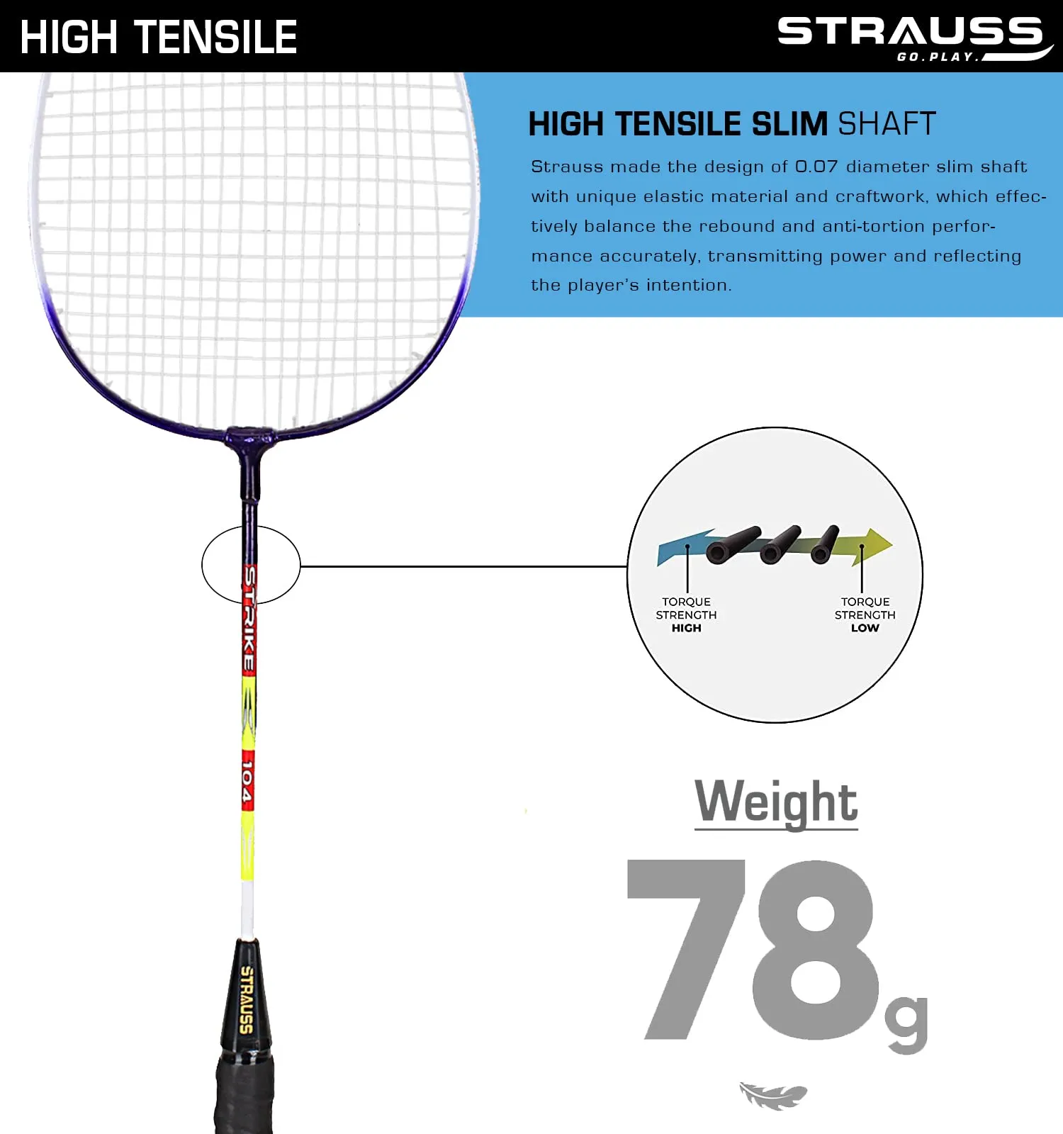 Strauss Badminton Signature White Body Iron   Tempered Alluminium Road Pair with Cover(Strike-104)