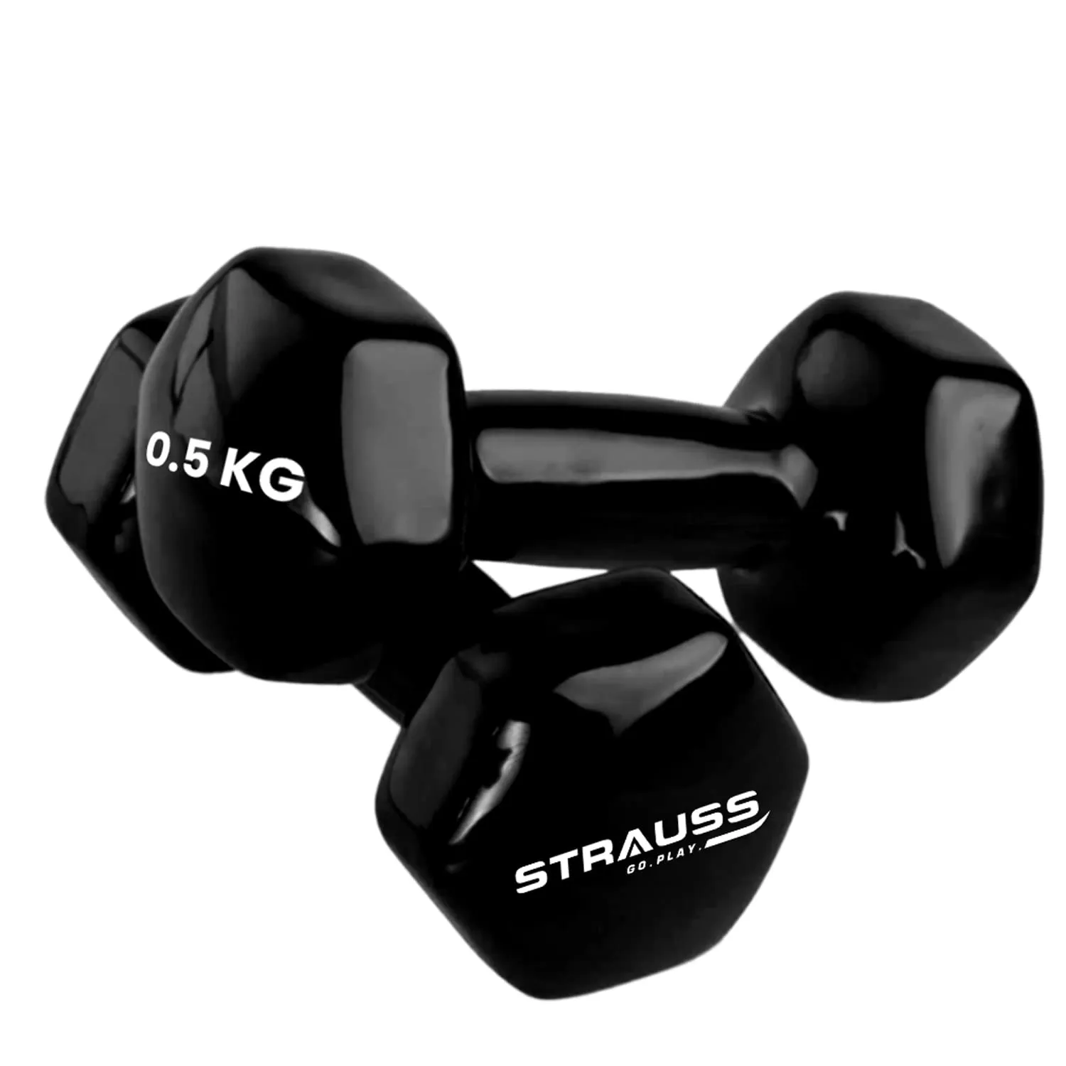 Strauss Premium Vinyl Dumbbells Weight for Men & Women | 0.5 Kg (Each) | 1 Kg (Pair) | Ideal for Home Workout, Yoga, Pilates, Gym Exercises | Non-Slip, Easy to Hold, Scratch Resistant (Black)