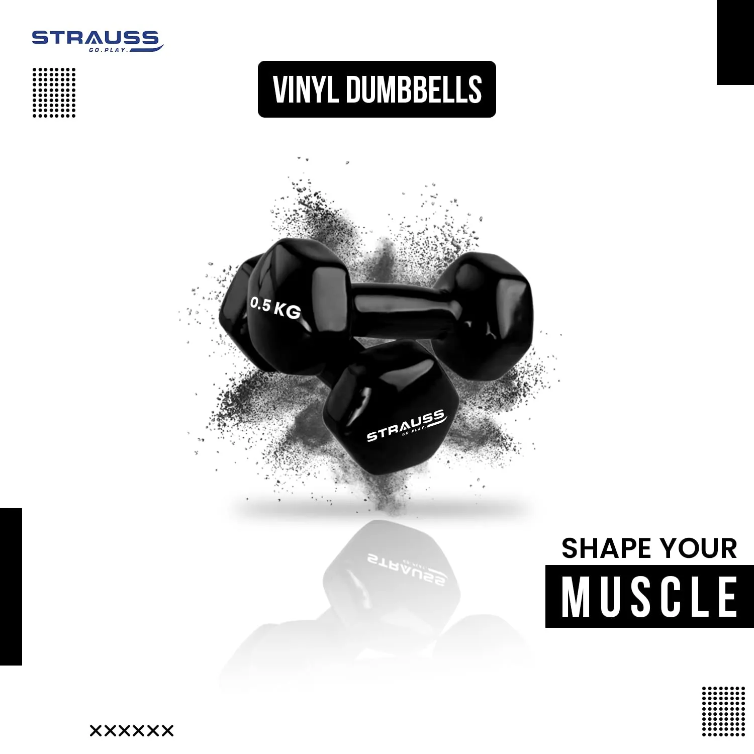 Strauss Premium Vinyl Dumbbells Weight for Men & Women | 0.5 Kg (Each) | 1 Kg (Pair) | Ideal for Home Workout, Yoga, Pilates, Gym Exercises | Non-Slip, Easy to Hold, Scratch Resistant (Black)