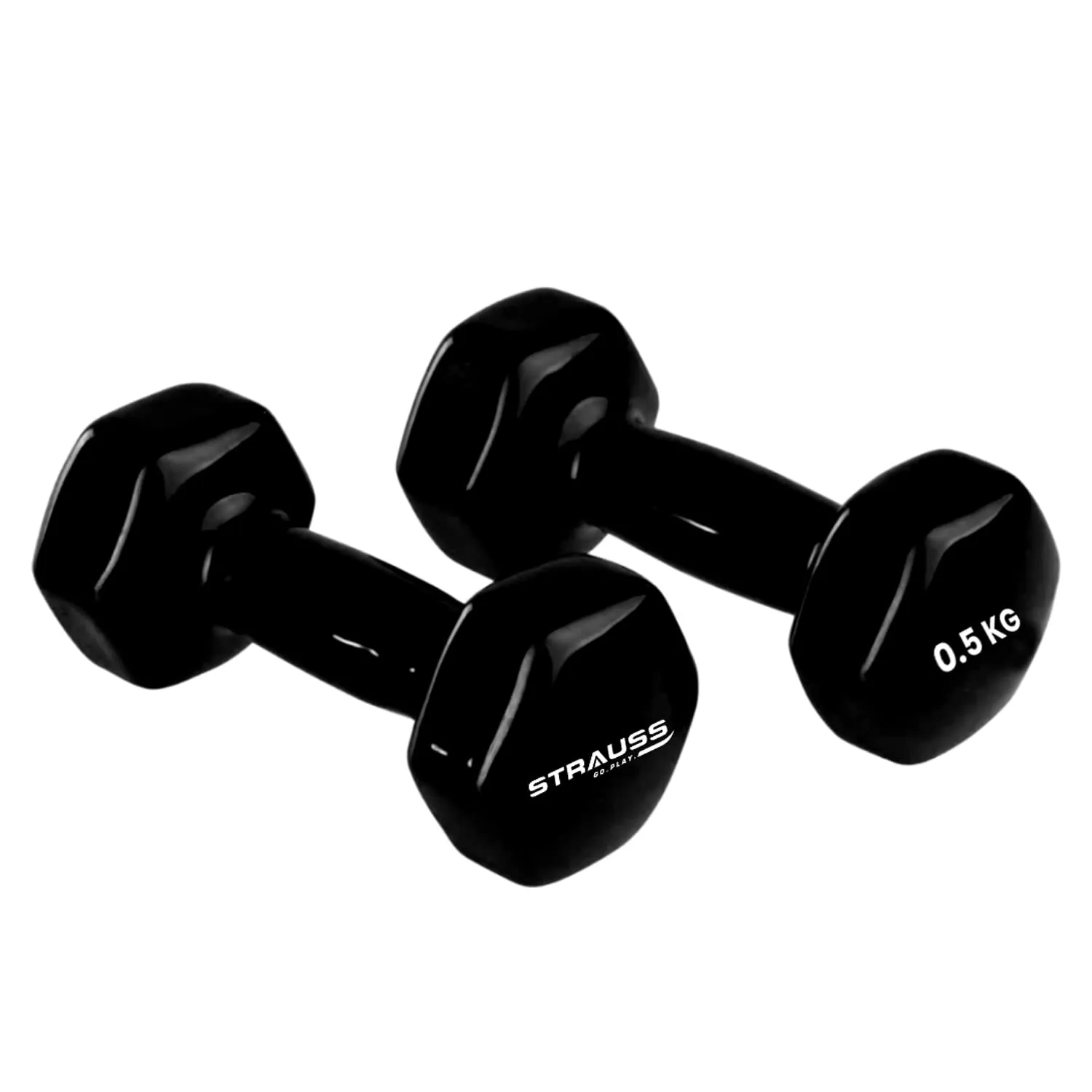 Strauss Premium Vinyl Dumbbells Weight for Men & Women | 0.5 Kg (Each) | 1 Kg (Pair) | Ideal for Home Workout, Yoga, Pilates, Gym Exercises | Non-Slip, Easy to Hold, Scratch Resistant (Black)