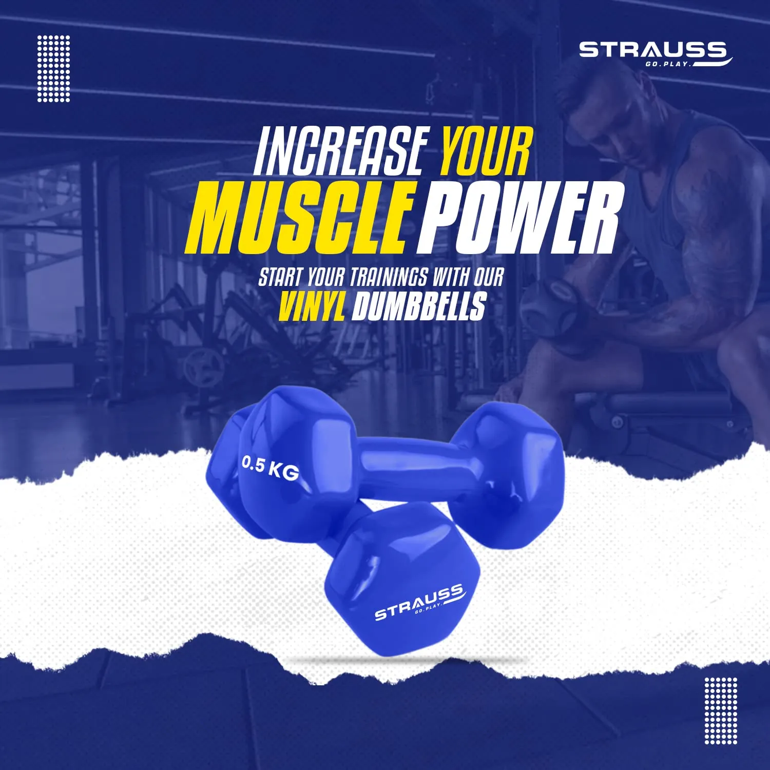 Strauss Premium Vinyl Dumbbells Weight for Men & Women | 0.5 Kg (Each) | 1 Kg (Pair) | Ideal for Home Workout, Yoga, Pilates, Gym Exercises | Non-Slip, Easy to Hold, Scratch Resistant (Blue)