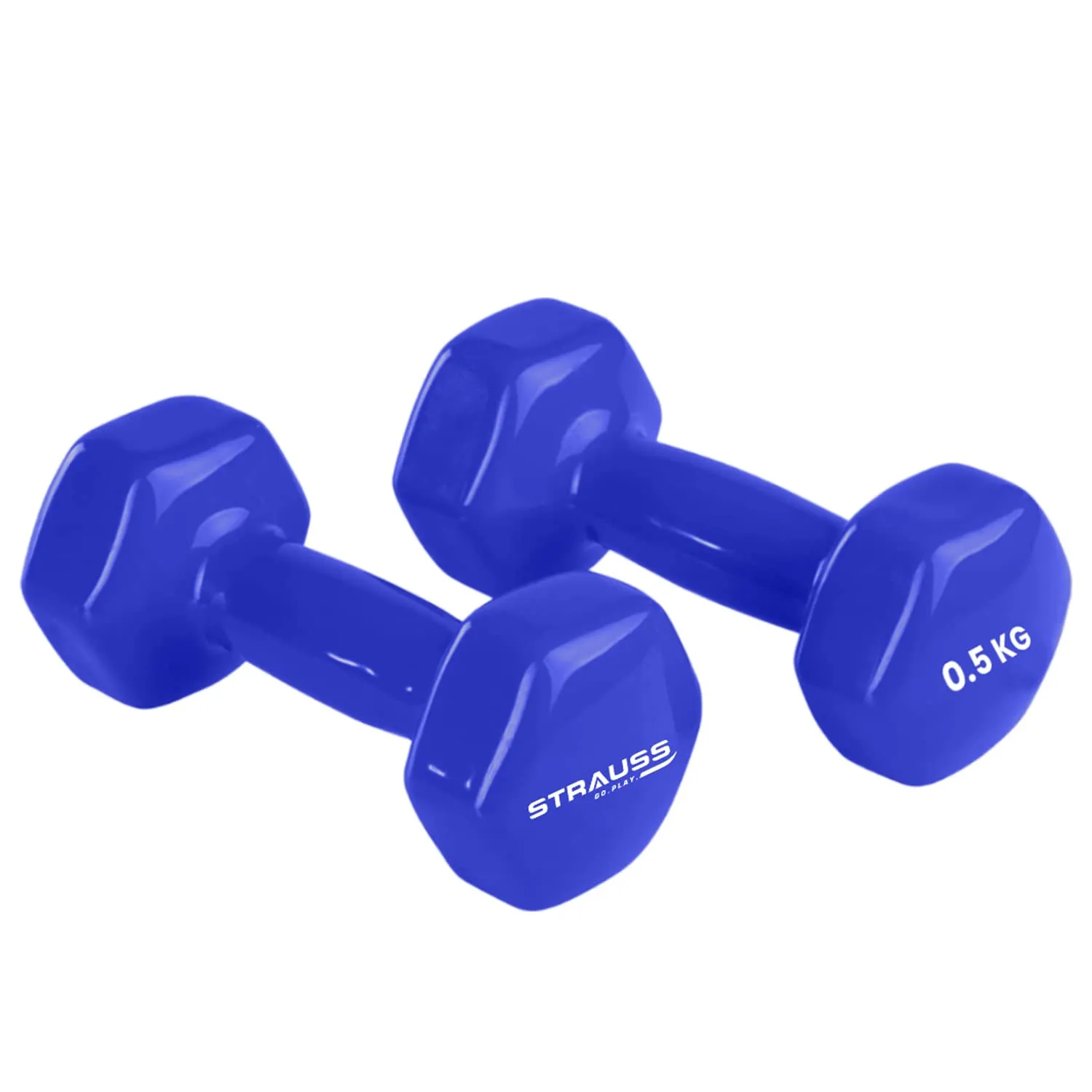 Strauss Premium Vinyl Dumbbells Weight for Men & Women | 0.5 Kg (Each) | 1 Kg (Pair) | Ideal for Home Workout, Yoga, Pilates, Gym Exercises | Non-Slip, Easy to Hold, Scratch Resistant (Blue)