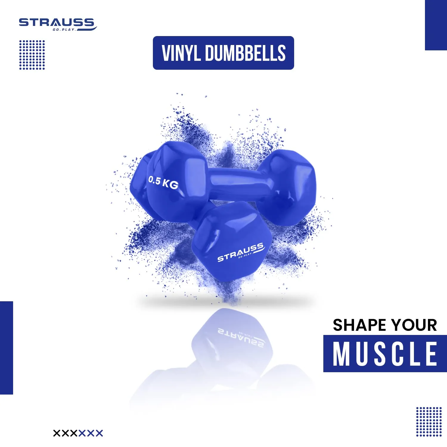 Strauss Premium Vinyl Dumbbells Weight for Men & Women | 0.5 Kg (Each) | 1 Kg (Pair) | Ideal for Home Workout, Yoga, Pilates, Gym Exercises | Non-Slip, Easy to Hold, Scratch Resistant (Blue)