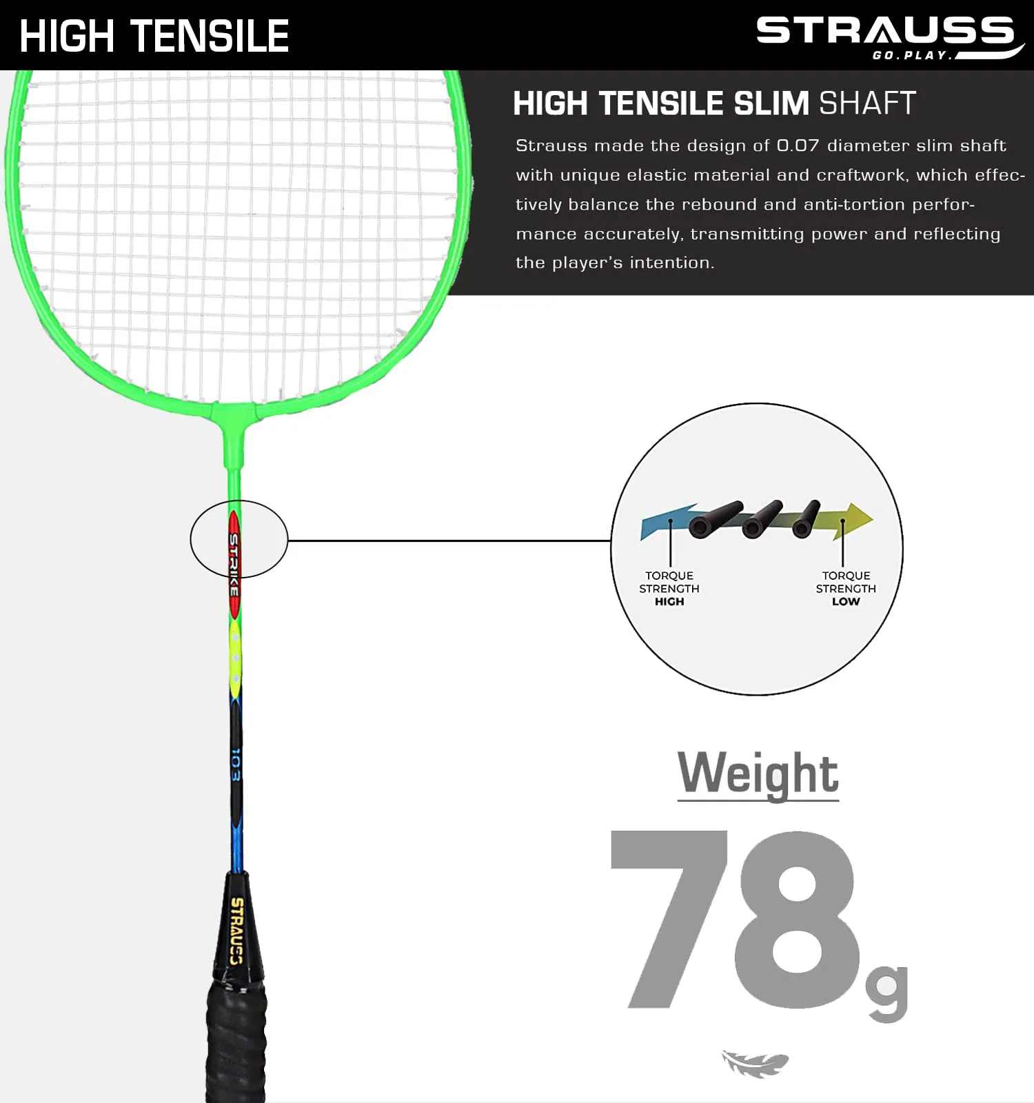 Strauss Strike 103 Badminton Racquet Set with Shuttlecock, (Blue/Green)