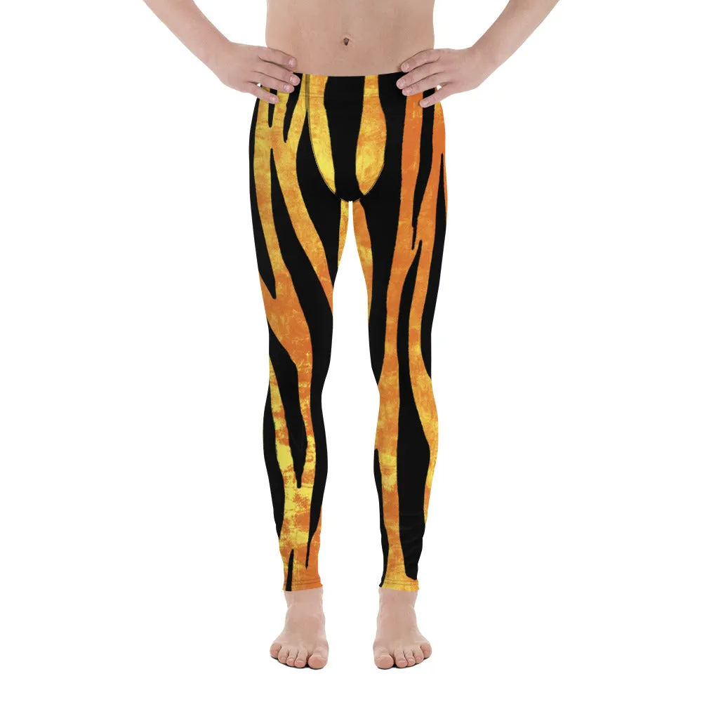 Tiger Striped Orange Men's Leggings, Animal Print Designer Colorful Meggings - Made in USA/EU/MX