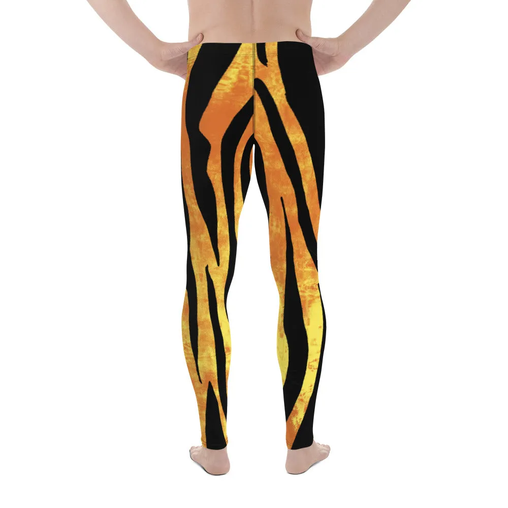 Tiger Striped Orange Men's Leggings, Animal Print Designer Colorful Meggings - Made in USA/EU/MX