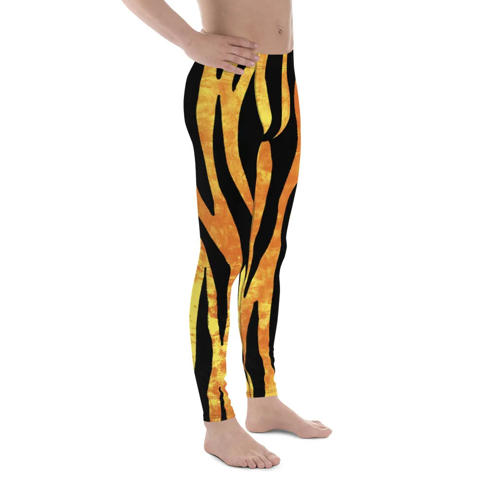 Tiger Striped Orange Men's Leggings, Animal Print Designer Colorful Meggings - Made in USA/EU/MX