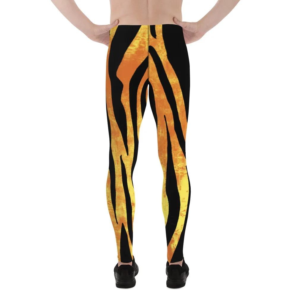 Tiger Striped Orange Men's Leggings, Animal Print Designer Colorful Meggings - Made in USA/EU/MX