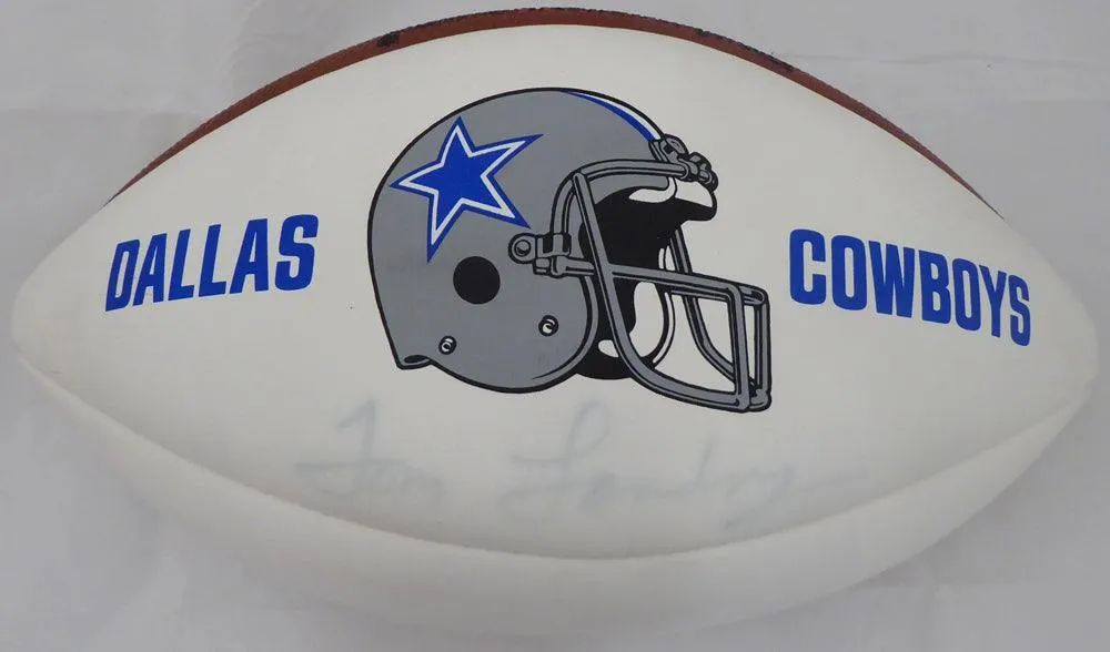 Tom Landry Autographed Dallas Cowboys White Panel Football (Light) Beckett BAS #F87696