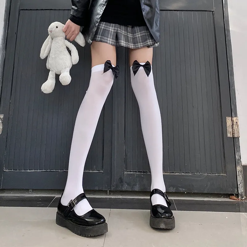 Velvet Bow Thigh High Socks SD01773