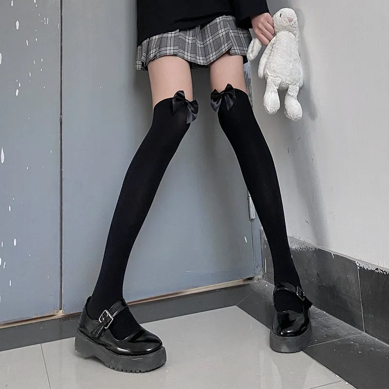 Velvet Bow Thigh High Socks SD01773