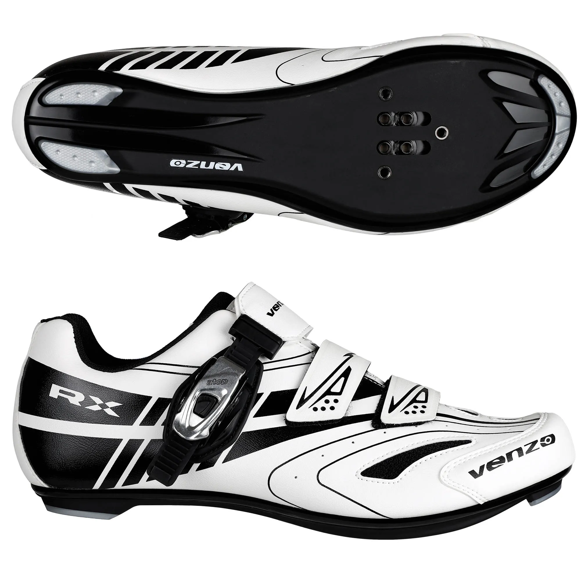 Venzo RX Road Bike Compatible with  SPD SL Look Cycling Shoes and Look Delta Indoor Cleats White Size 46