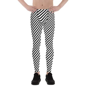 White Black Diagonal Striped Meggings, Colorful Best Compression Tights For Men - Made in USA/EU/MX