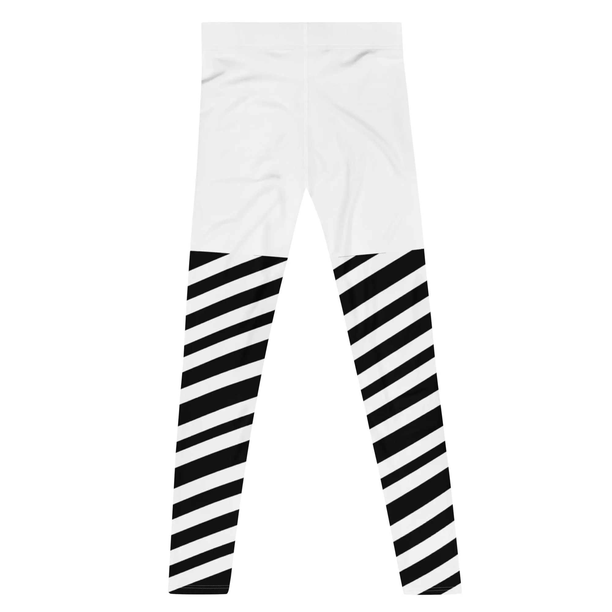 White Black Striped Meggings, Best Men's Leggings, Designer Minimalist Black White Modern Meggings-Made in USA/EU/MX