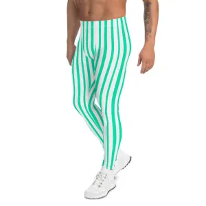 White Blue Striped Men's Leggings, Colorful Best Circus Stripes Meggings-Made in USA/EU