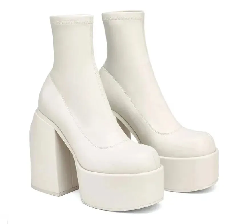 Wjczt Summer Boots Women Shoes Sexy Thigh High Heels High Sexy Zipper Boots-Women shoes Over-the-Knee White Rubber Autumn Ladies