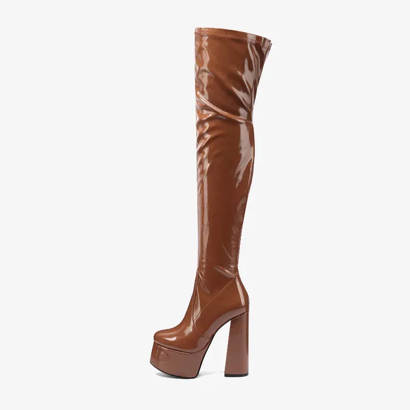 Wjczt Summer Boots Women Shoes Sexy Thigh High Heels High Sexy Zipper Boots-Women shoes Over-the-Knee White Rubber Autumn Ladies