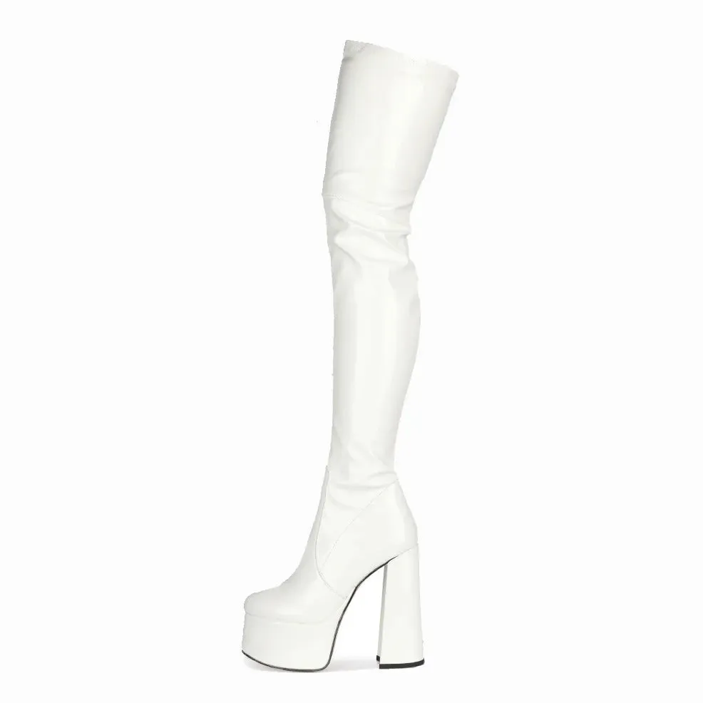 Wjczt Summer Boots Women Shoes Sexy Thigh High Heels High Sexy Zipper Boots-Women shoes Over-the-Knee White Rubber Autumn Ladies