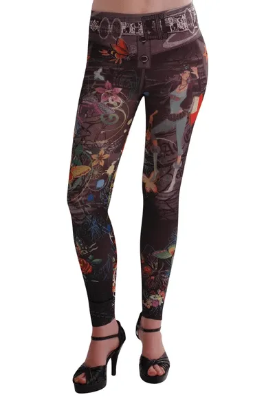 Womens Designer Graphic Printed Full Length Elasticated Stretch Pants Trouser Jegging Ladies Leggings One Size