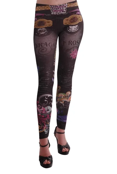 Womens Designer Graphic Printed Full Length Elasticated Stretch Pants Trouser Jegging Ladies Leggings One Size