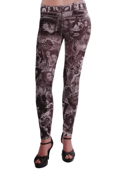 Womens Designer Graphic Printed Full Length Elasticated Stretch Pants Trouser Jegging Ladies Leggings One Size