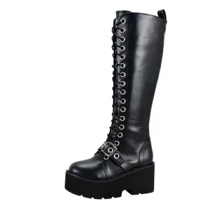 Women's Gothic Punk Zipper Buckle Thigh High Boots