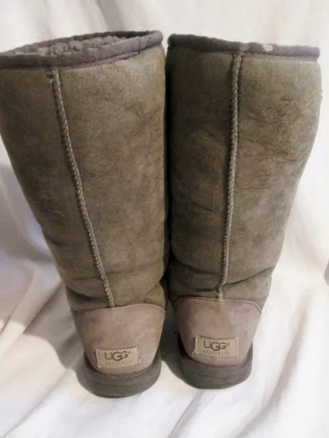 Womens UGG AUSTRALIA 5815 CLASSIC TALL Suede BOOT GRAY 7 Winter Shearling Sheepskin