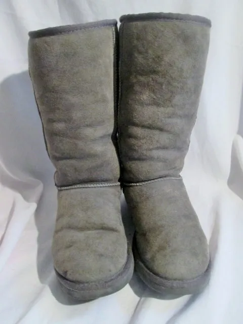 Womens UGG AUSTRALIA 5815 CLASSIC TALL Suede BOOT GRAY 7 Winter Shearling Sheepskin