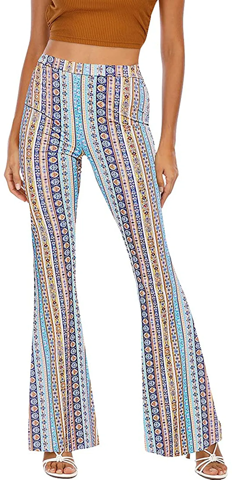 WSPLYSPJY Women's Print Stretch Bell Bottom Flare Palazzo Pants Trousers