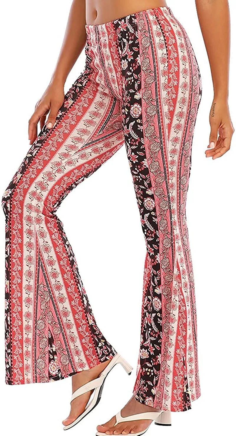 WSPLYSPJY Women's Print Stretch Bell Bottom Flare Palazzo Pants Trousers