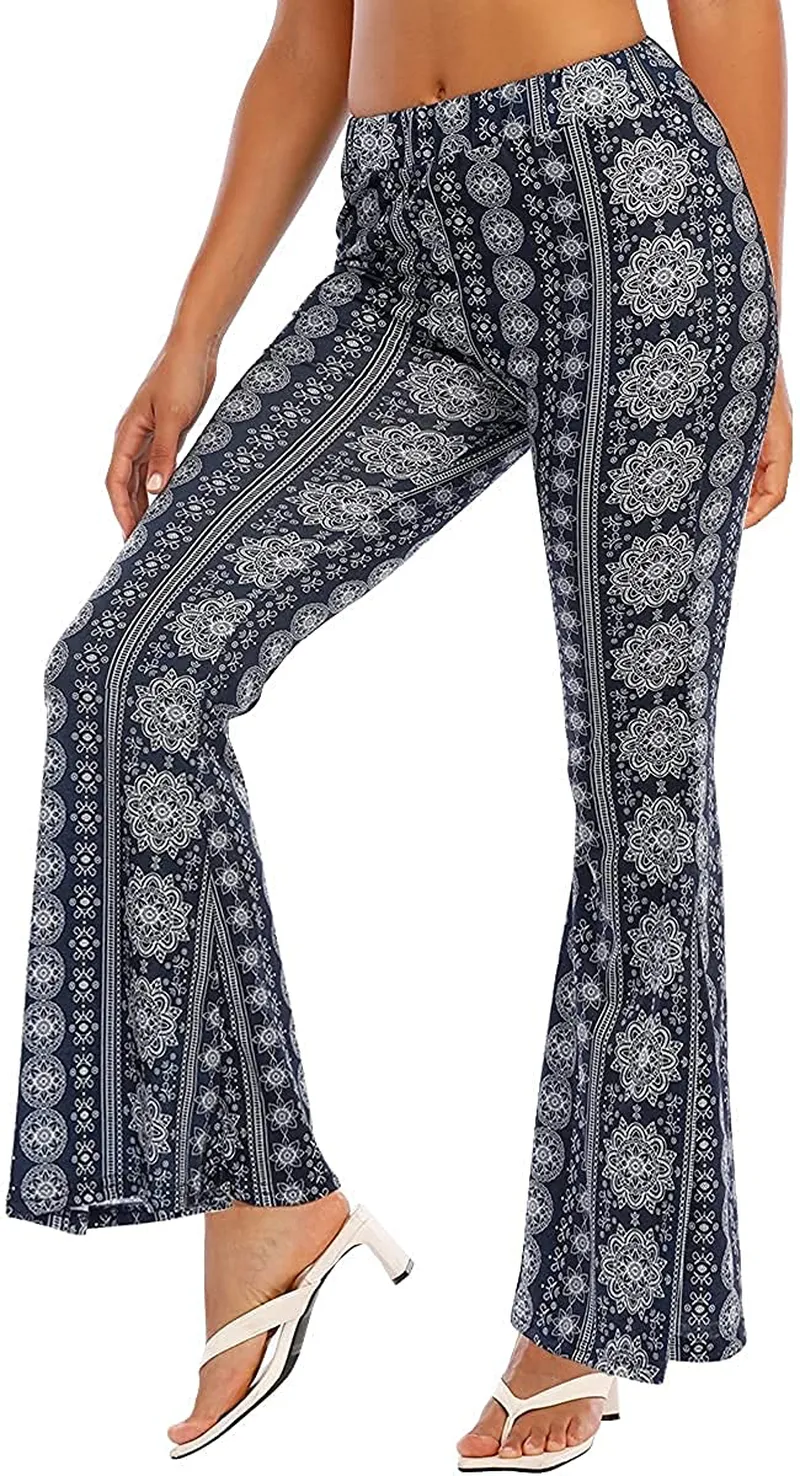 WSPLYSPJY Women's Print Stretch Bell Bottom Flare Palazzo Pants Trousers