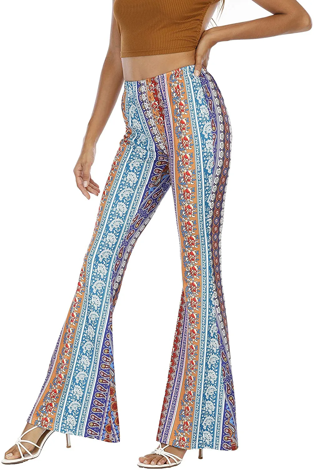 WSPLYSPJY Women's Print Stretch Bell Bottom Flare Palazzo Pants Trousers